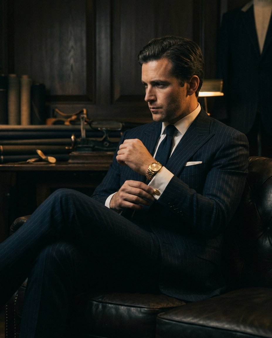 Executive in a bespoke navy business suit