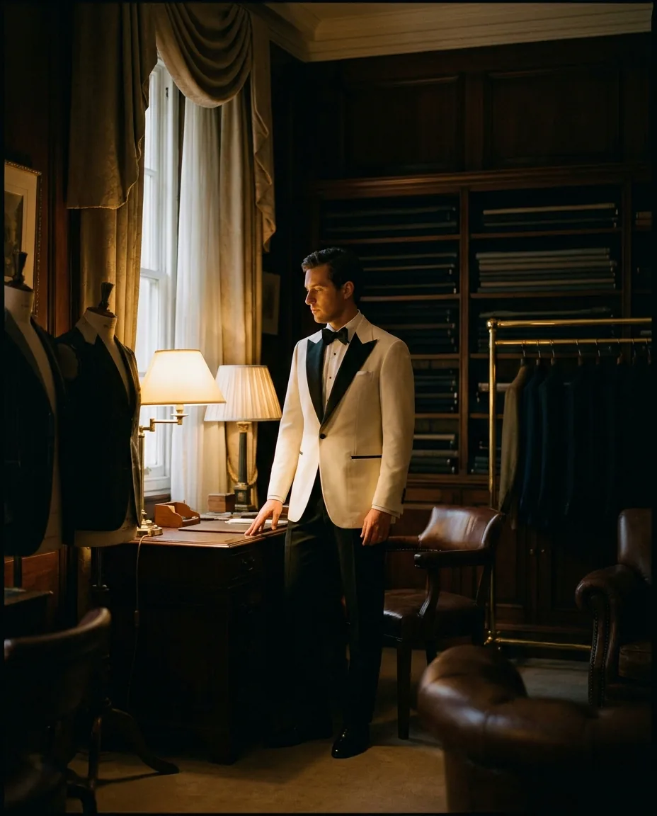 Groom in an ivory dinner jacket