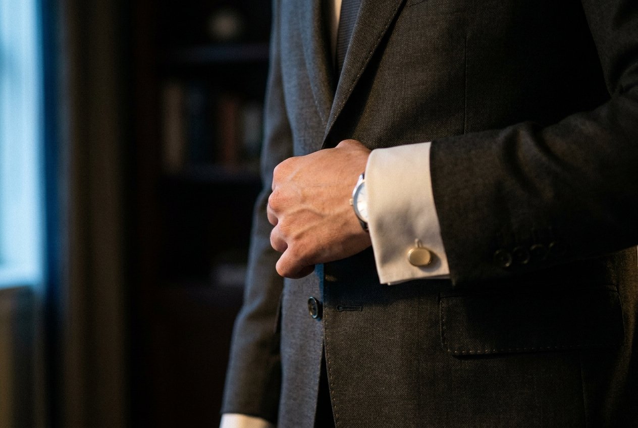 Detail of a suit button and cuff