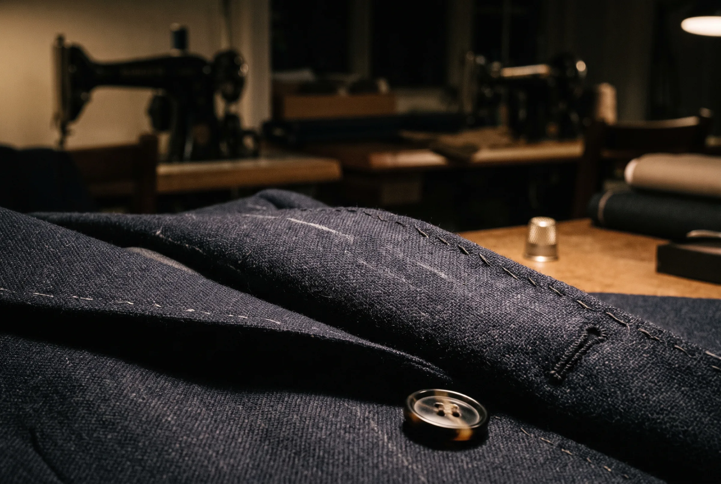 Macro of cloth on the tailor's bench